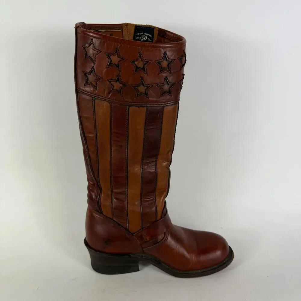 Frye Harness Americana Boots Women's 6 Brown Leather Stars & Strips Knee High